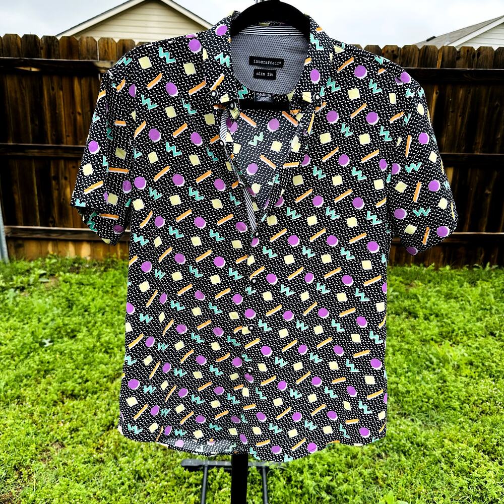 Interaffair Mens Multicolor Slim Fit Short Sleeve Button Down Shirts Size Medium